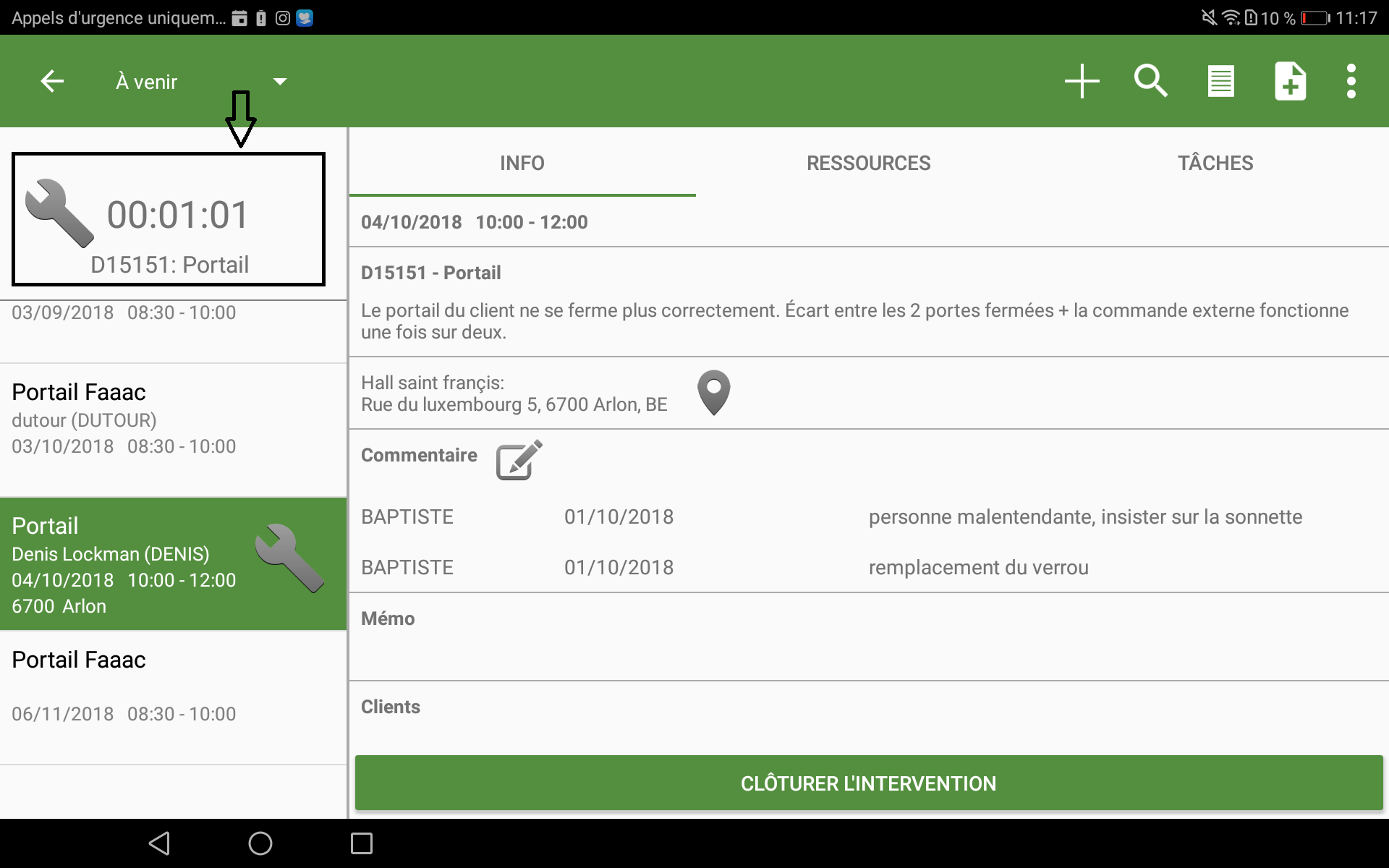 Démarrage intervention sur tablette Hit-Mobile